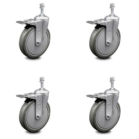 Service Caster 6 Inch Gray Polyurethane Swivel 10mm Stem Caster Set with Total Lock Brake SCC-TSTTL20S614-PPUB-M1015-4